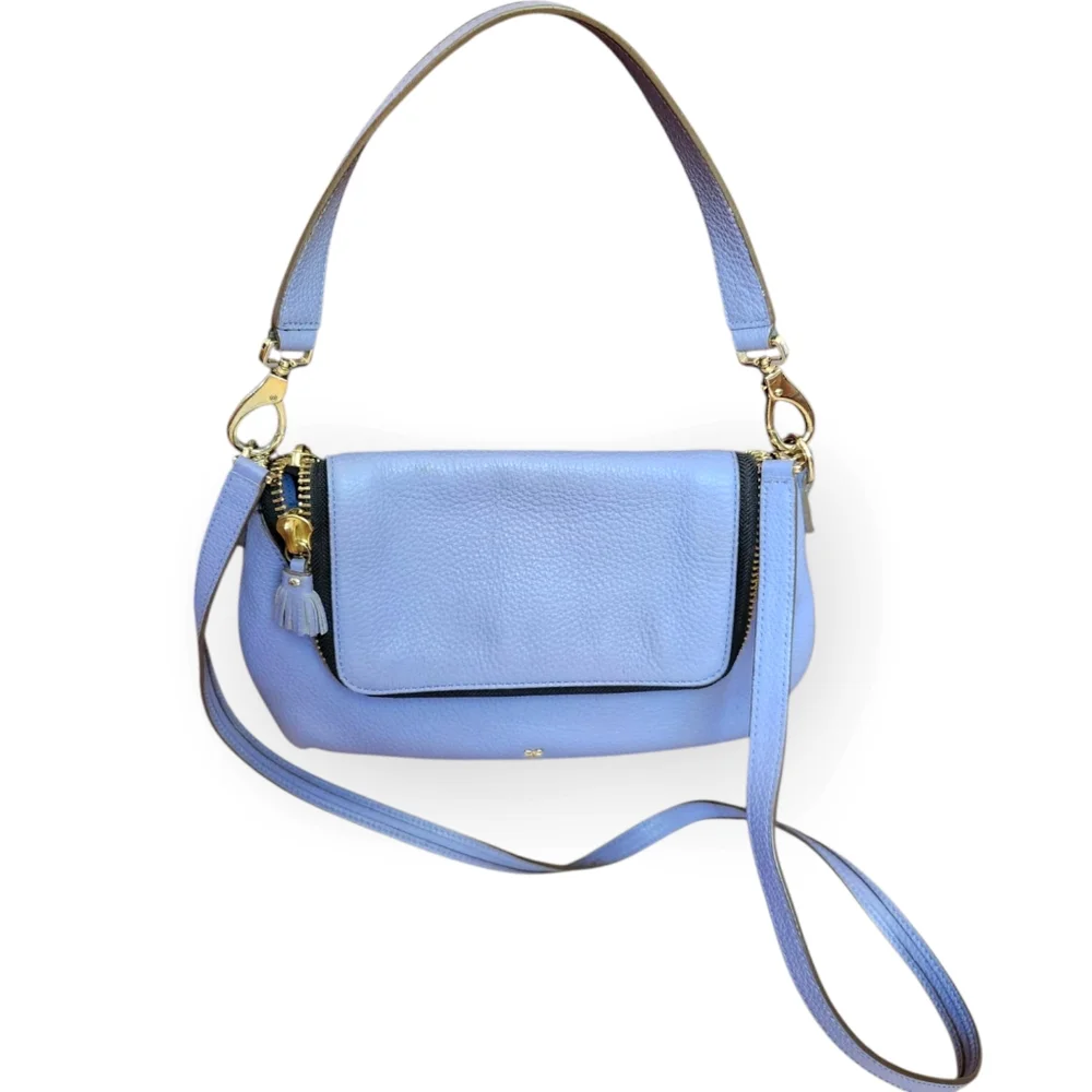 ANYA HINDMARCH Maxi Zip Satchel Leather Shoulder Bag 2Way Ribbon Tassel  Violet